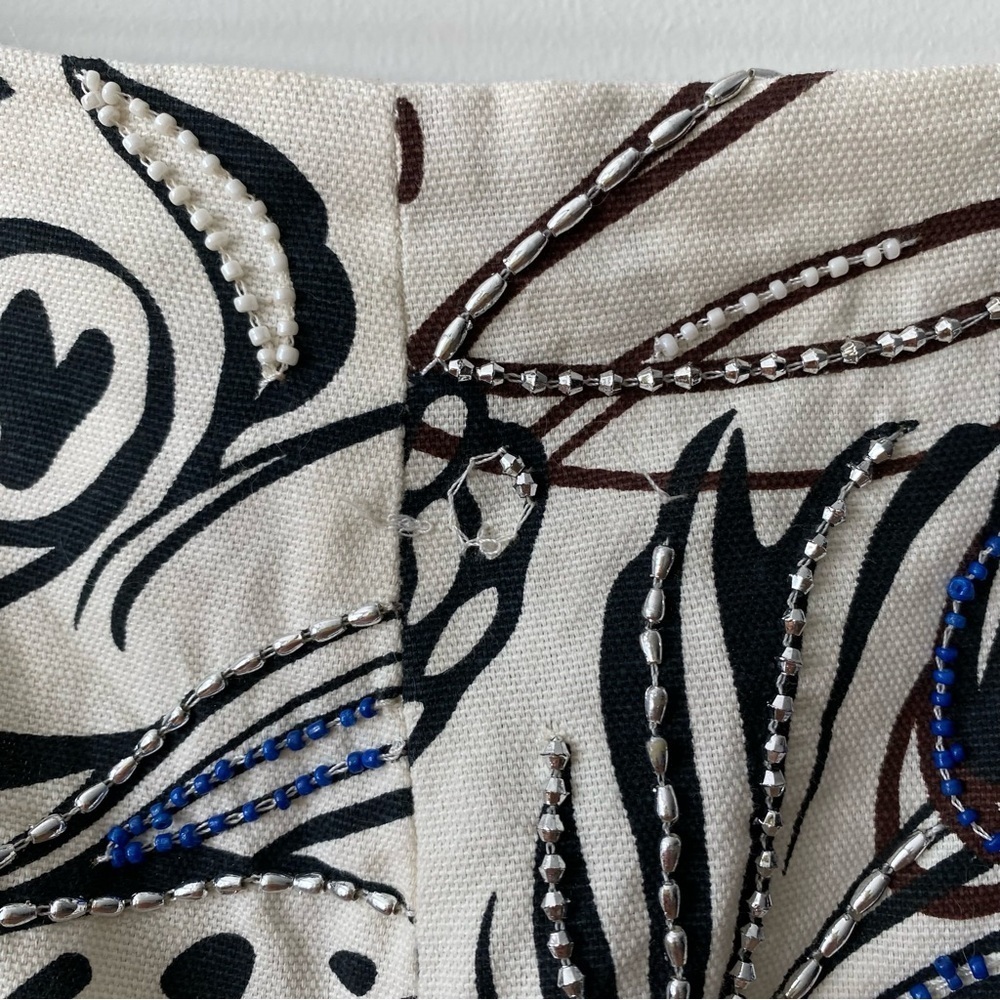 Zara High Waist 28 Ecru Print 100% Cotton Jewel Embroidered Shorts Small - Picture 11 of 16